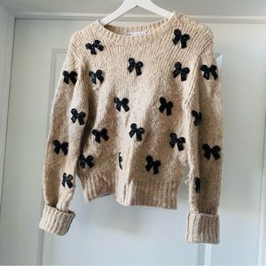 Zara brown and black bow embellished sweater size small